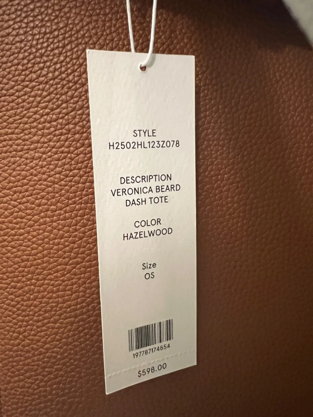 NWT Veronica Beard Dash Tote Hazelwood Brown Leather $598